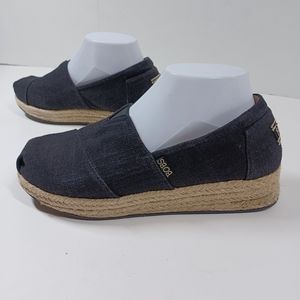 Bobs Skechers Espadrilles Black Tan Menory Foam Arch Support Heel Cushion 8.5